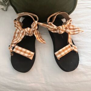 Loeffler Randall light orange gingham dad sandals